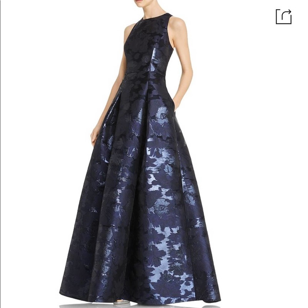 Aidan Mattox Navy Sleeveless Jacquard Gown Size 4 NWT